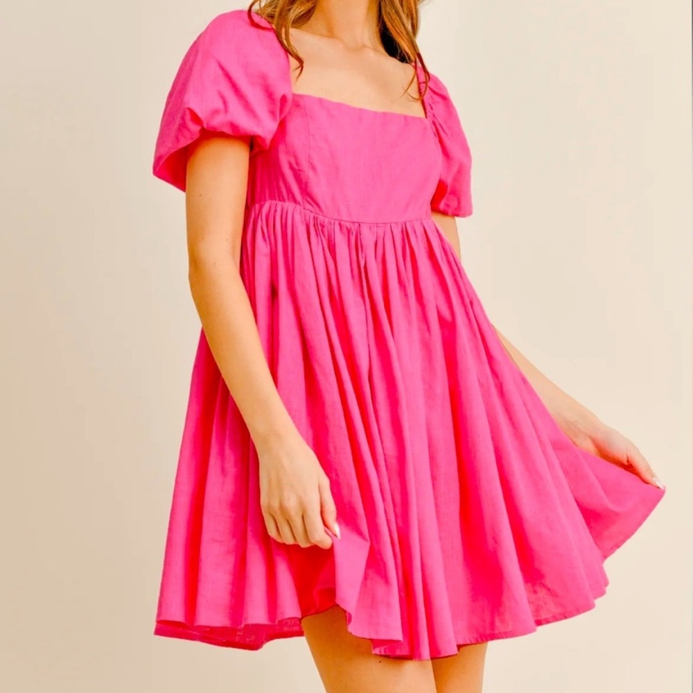 Mable Pink Linen Mini Dress